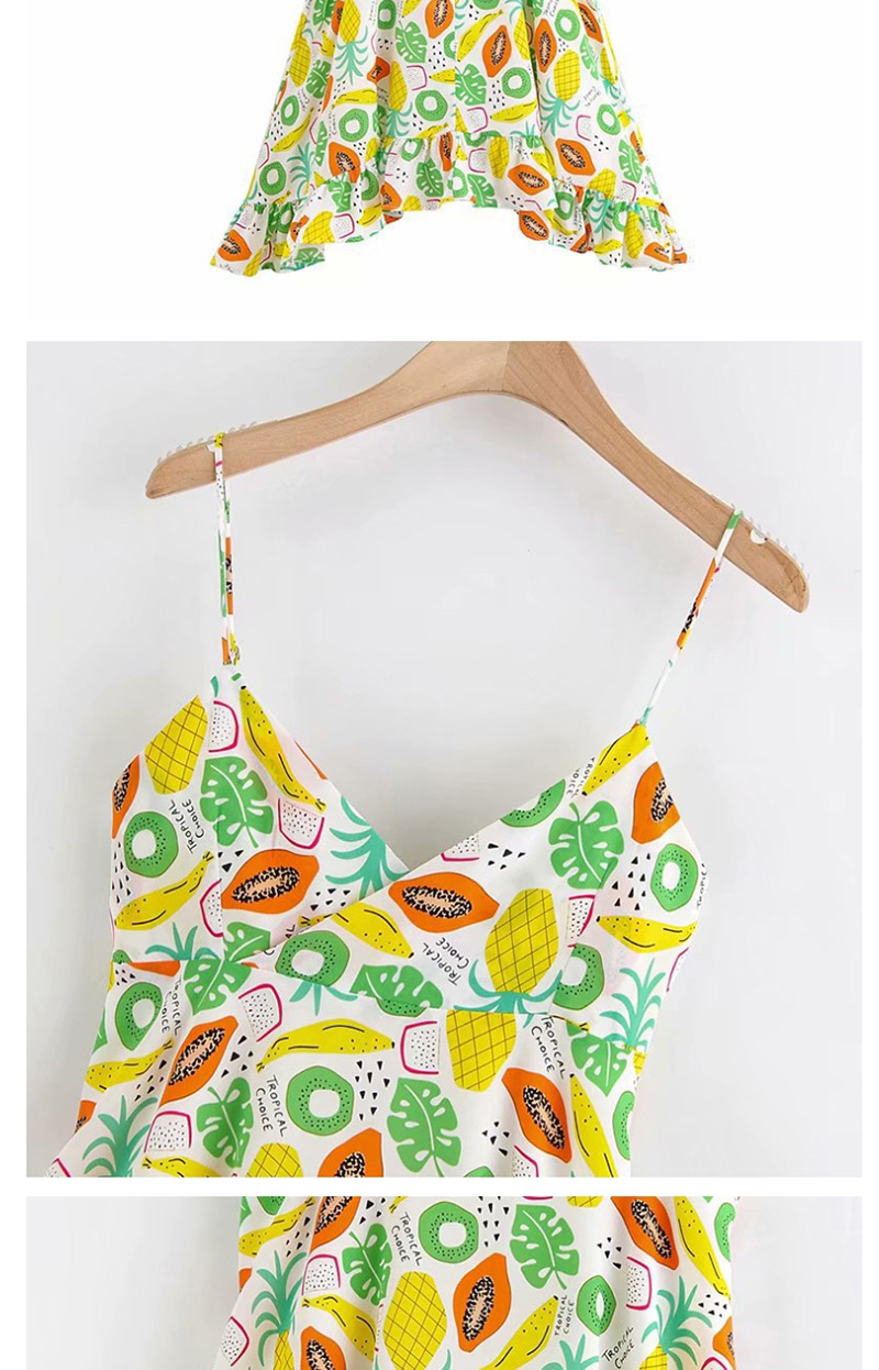 Fashion Tropical Fruit Pineapple Chiffon Floral Print Sling Ruffled Dress,Mini & Short Dresses