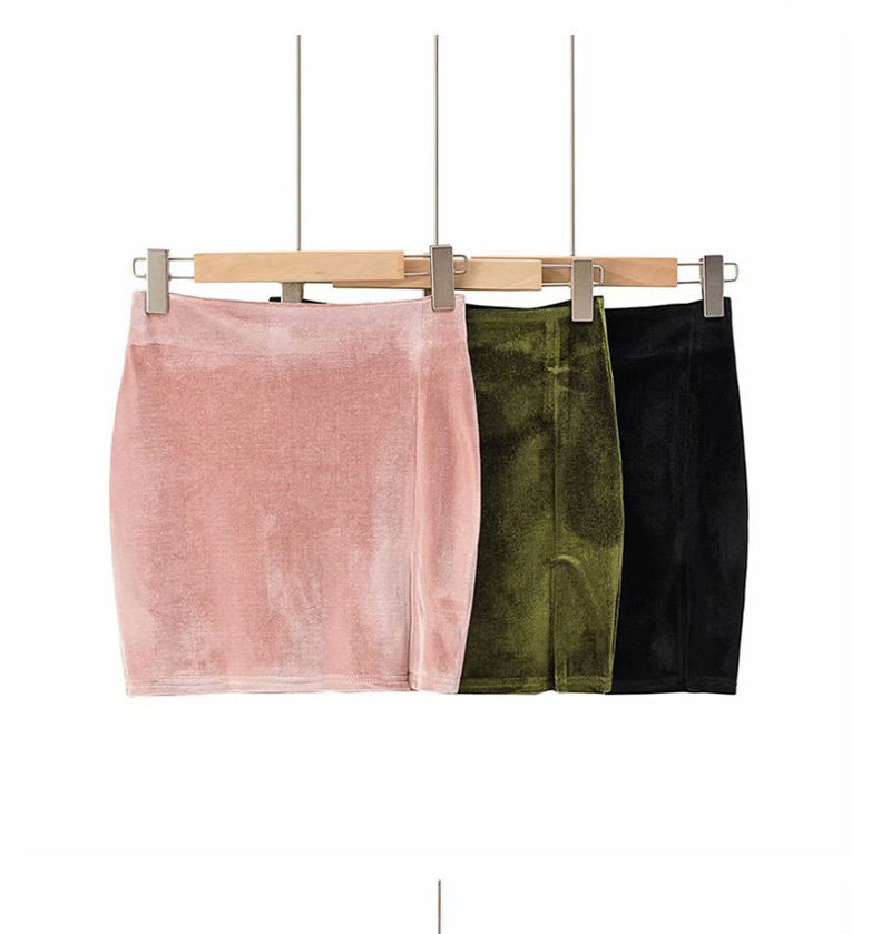 Fashion Pink Velvet Bag Hip Side Slit Skirt,Skirts