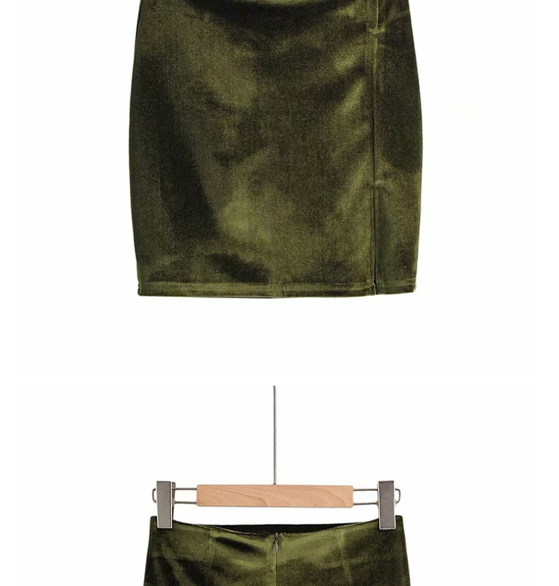 Fashion Green Velvet Bag Hip Side Slit Skirt,Skirts