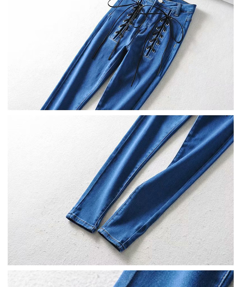Fashion Blue Lace Up Washed Slim Jeans,One Pieces