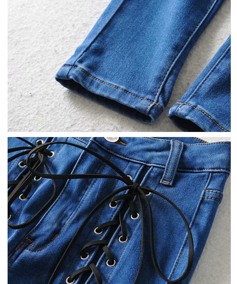 Fashion Blue Lace Up Washed Slim Jeans,One Pieces