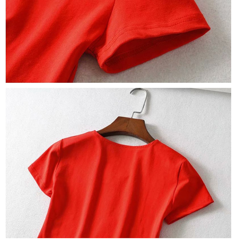 Fashion Red Short-sleeved T-shirt On The Chest,Hair Crown