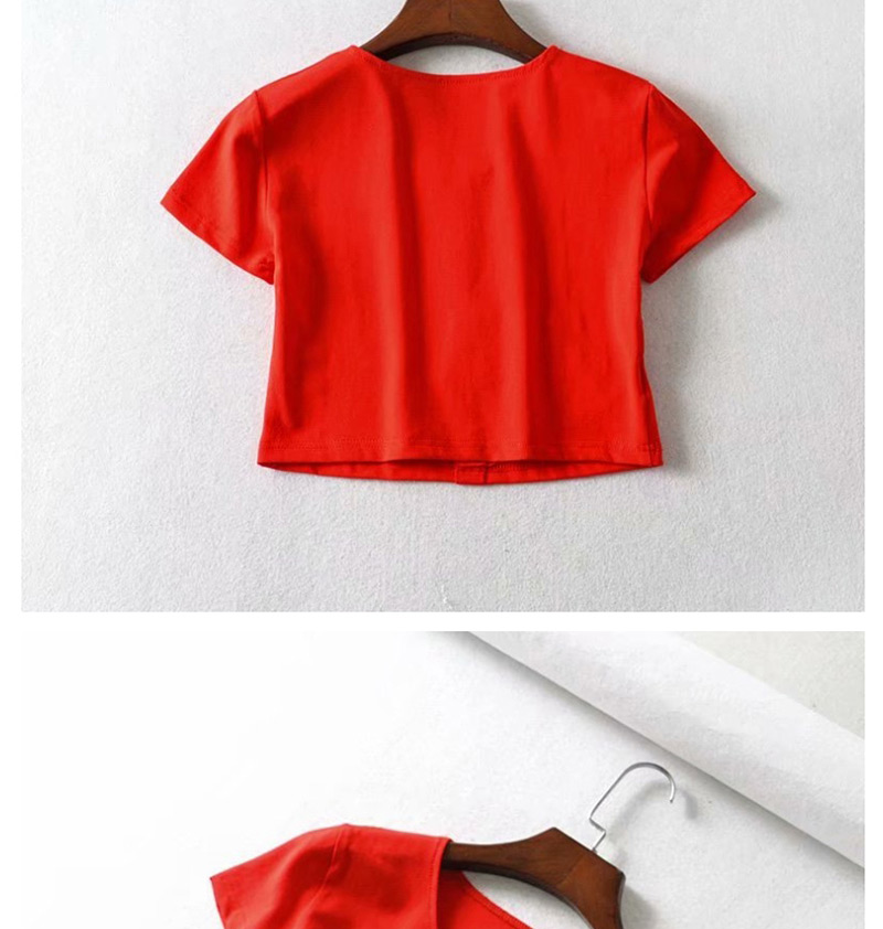 Fashion Red Short-sleeved T-shirt On The Chest,Hair Crown