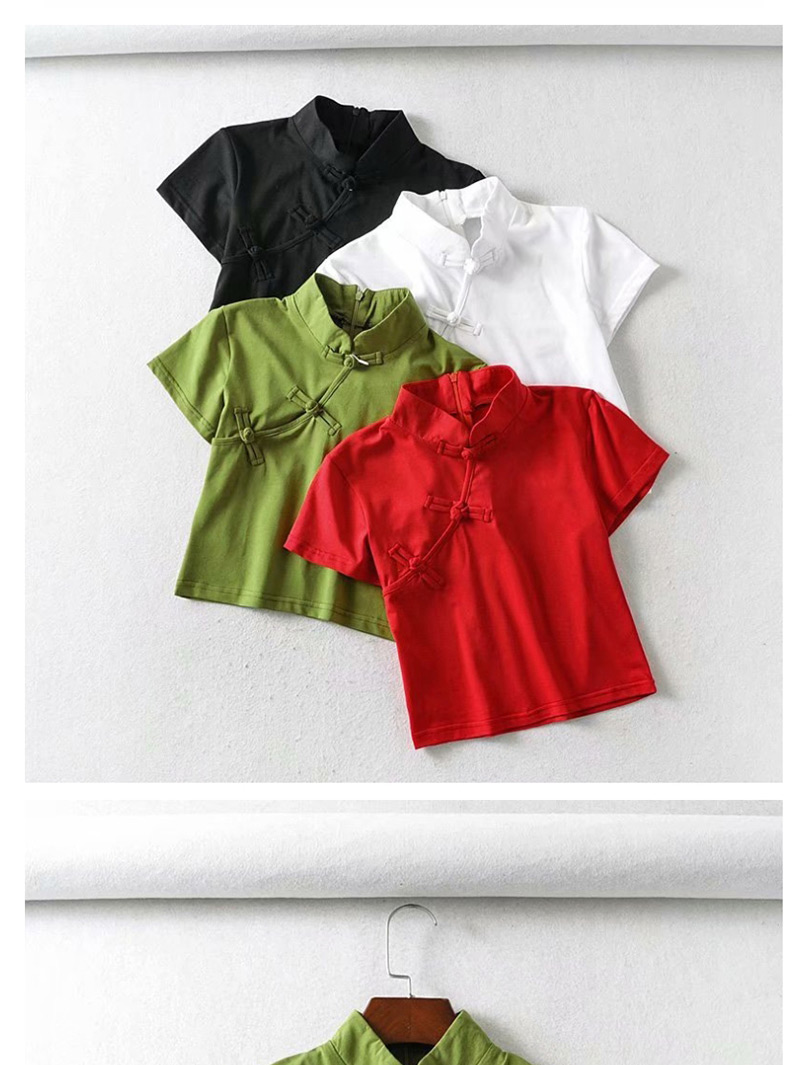 Fashion Green Button-down Cheongsam Collar Short-sleeved T-shirt,Hair Crown
