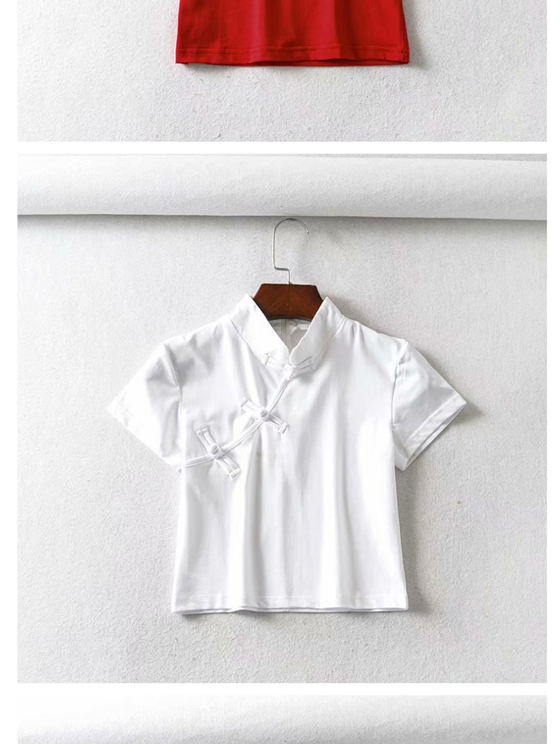Fashion White Button-down Cheongsam Collar Short-sleeved T-shirt,Hair Crown