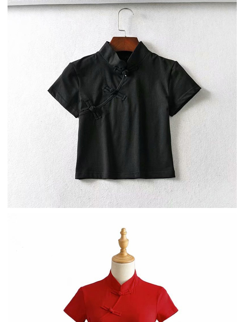 Fashion Green Button-down Cheongsam Collar Short-sleeved T-shirt,Hair Crown