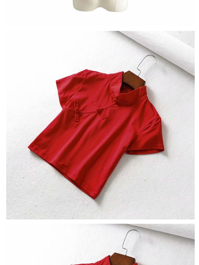 Fashion Red Button-down Cheongsam Collar Short-sleeved T-shirt,Hair Crown