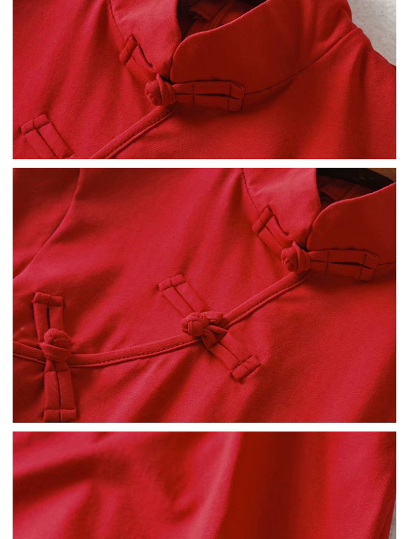 Fashion Red Button-down Cheongsam Collar Short-sleeved T-shirt,Hair Crown
