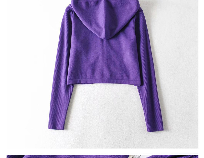 Fashion Purple Knitted Flower Stitching Hooded Sweater Sweater,Sweater