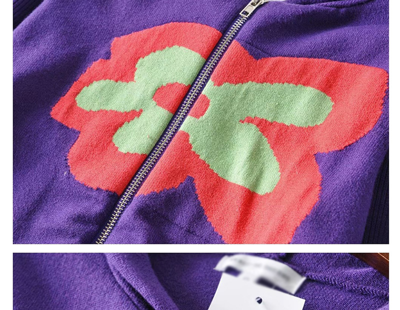 Fashion Purple Knitted Flower Stitching Hooded Sweater Sweater,Sweater