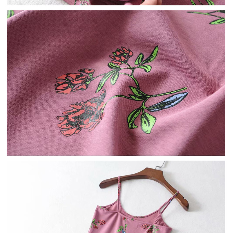 Fashion Pink Flower Print Camisole Side Slit Dress,Long Dress