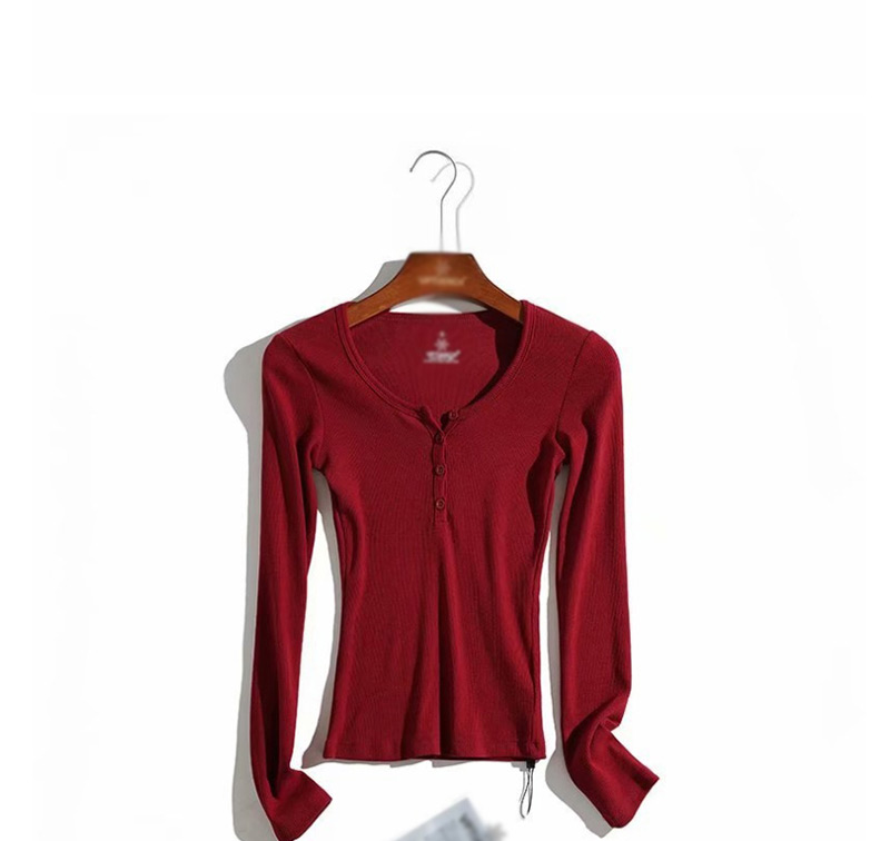 Fashion Wine Red Small-breasted Neckline Split T-shirt,Hair Crown