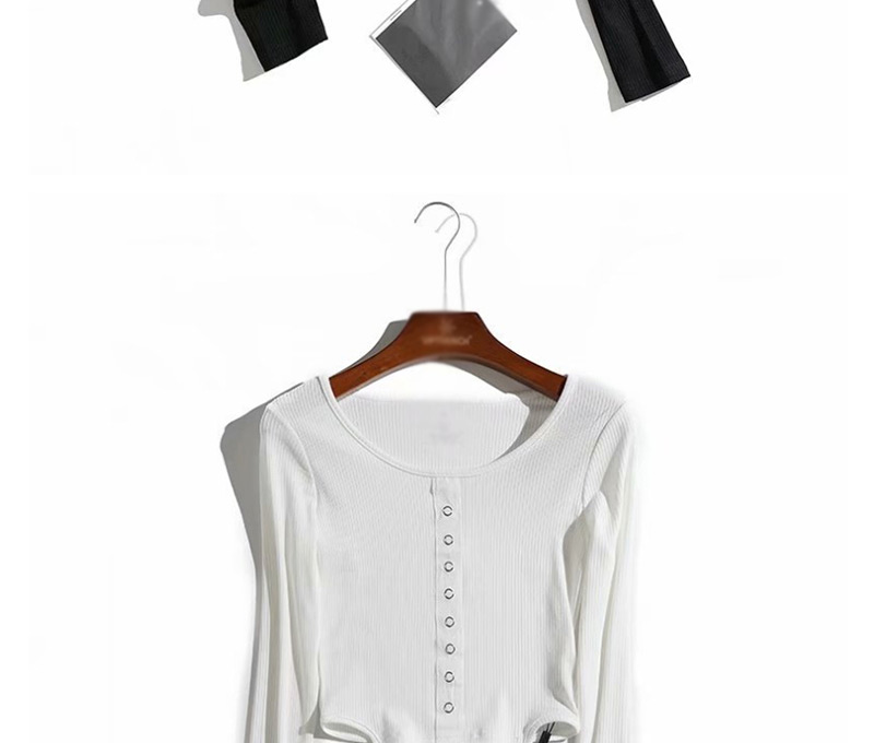 Fashion White Placket Webbing Single-breasted Hem Irregular T-shirt,Hair Crown
