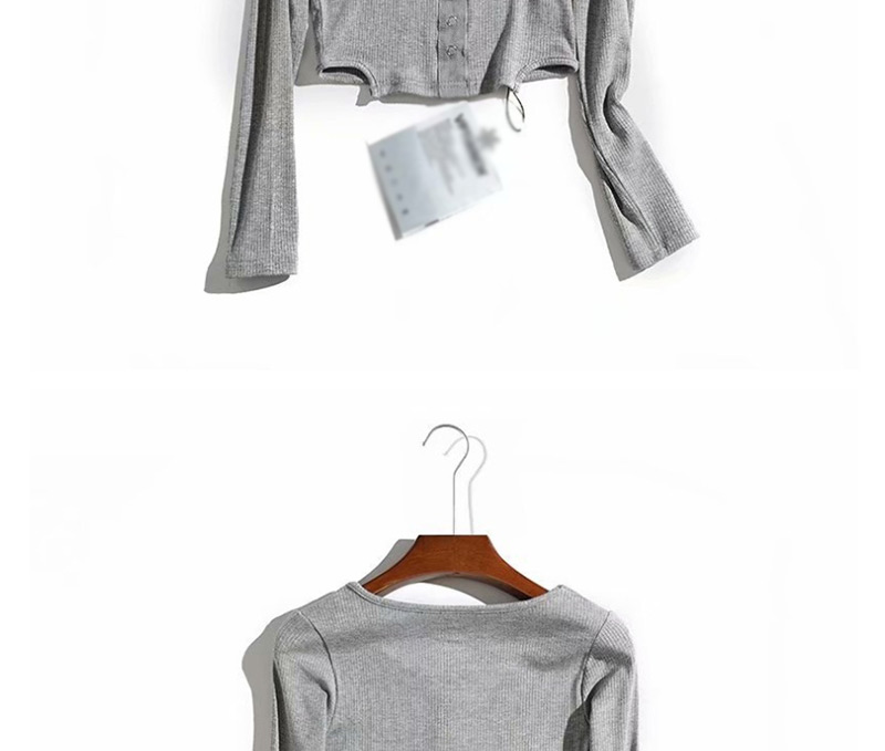 Fashion Gray Placket Webbing Single-breasted Hem Irregular T-shirt,Hair Crown