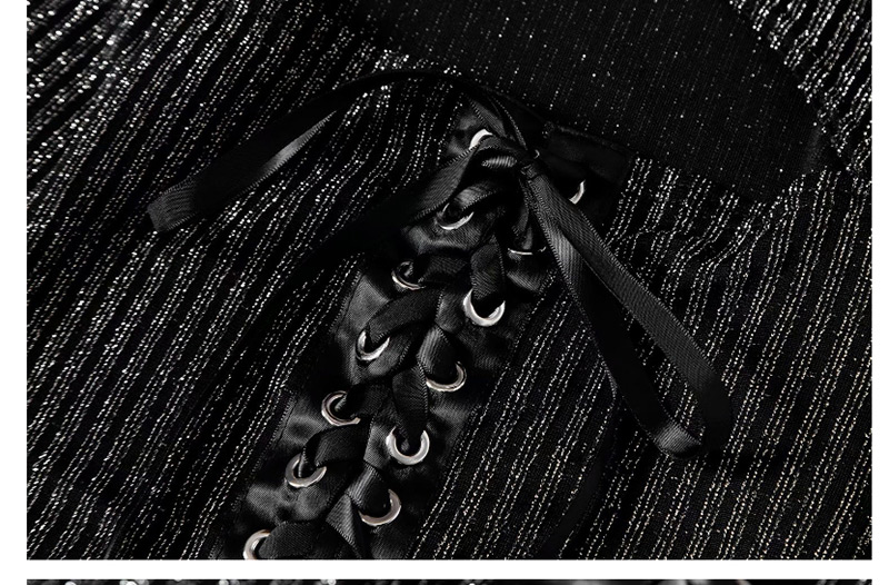 Fashion Black Bright Silk Strappy Drawstring Skinny Sweater,Hair Crown