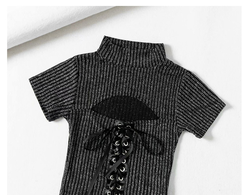Fashion Black Drawstring Bright Silk Stretch Short-sleeved Sweater On Chest,Hair Crown