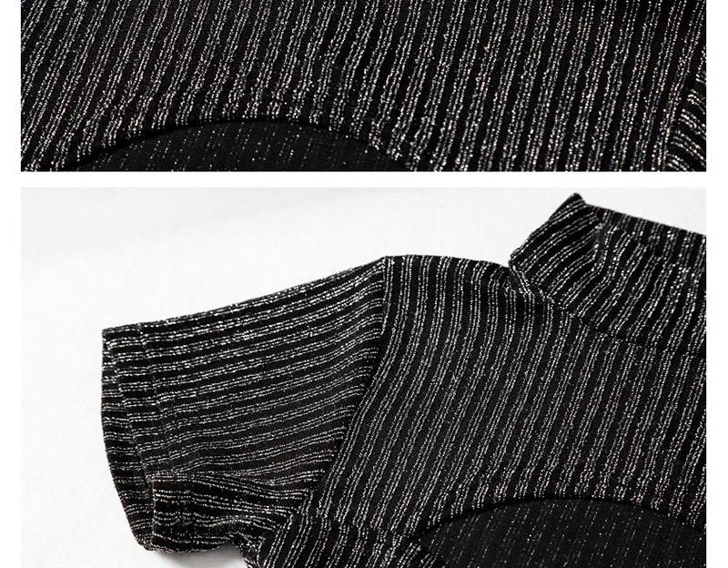 Fashion Black Drawstring Bright Silk Stretch Short-sleeved Sweater On Chest,Hair Crown