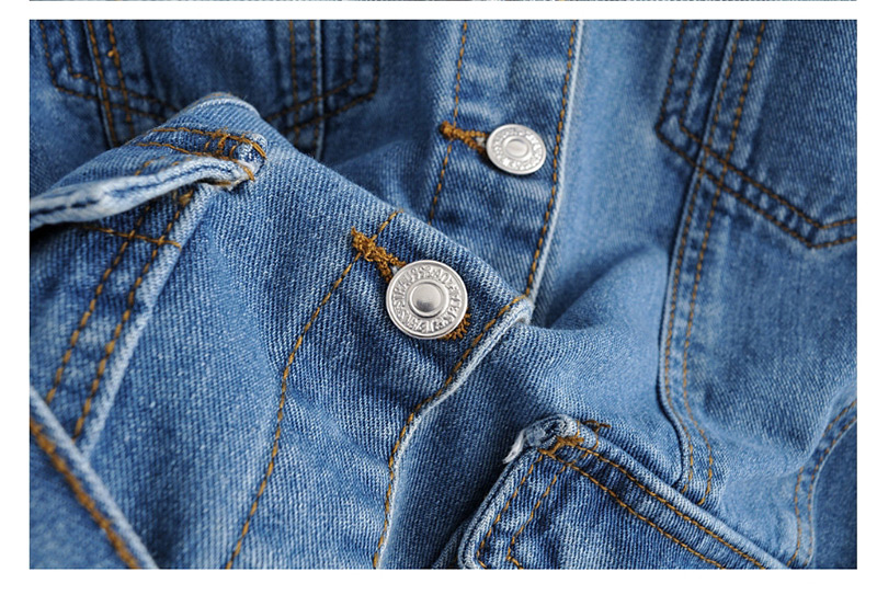 Fashion Denim Blue Multi-pocket Bow Belt Mid-length Denim Jacket,Coat-Jacket