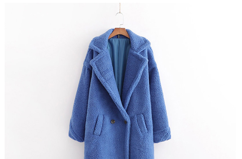 Fashion Sapphire Lamb Wool Single Button Long Coat,Coat-Jacket