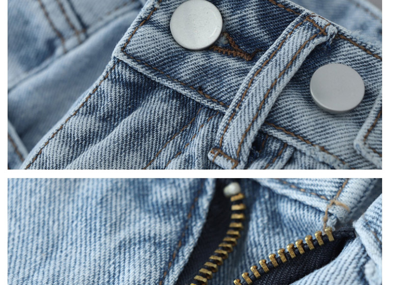 Fashion Denim Light Blue Washed Multi-button Ripped Denim Shorts,Denim