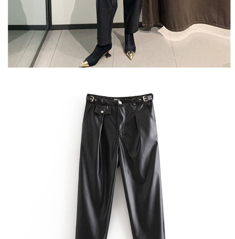 Fashion Black Faux Pu Leather Tooling Loose Straight Pants,Pants