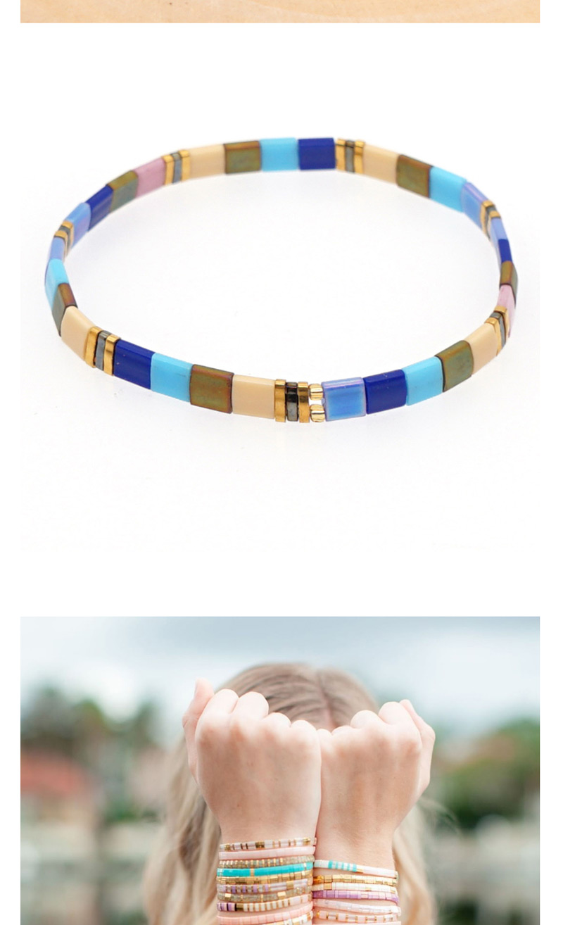 Fashion Blue Rice Beads Woven Contrast Metal Bracelet,Beaded Bracelet