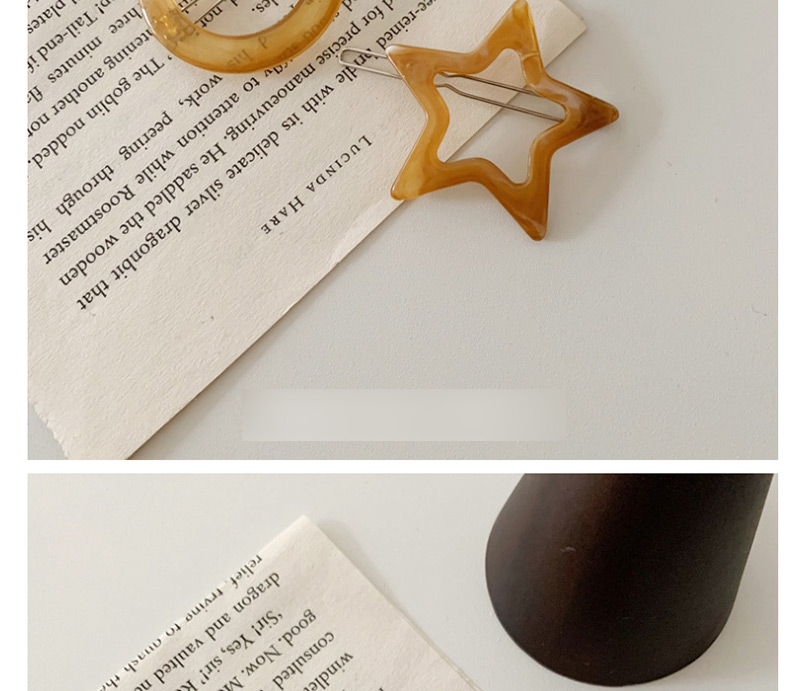 Fashion Pentagram-yellow Coffee Geometric Resin Pentagram Hollow Hair Clip,Hairpins