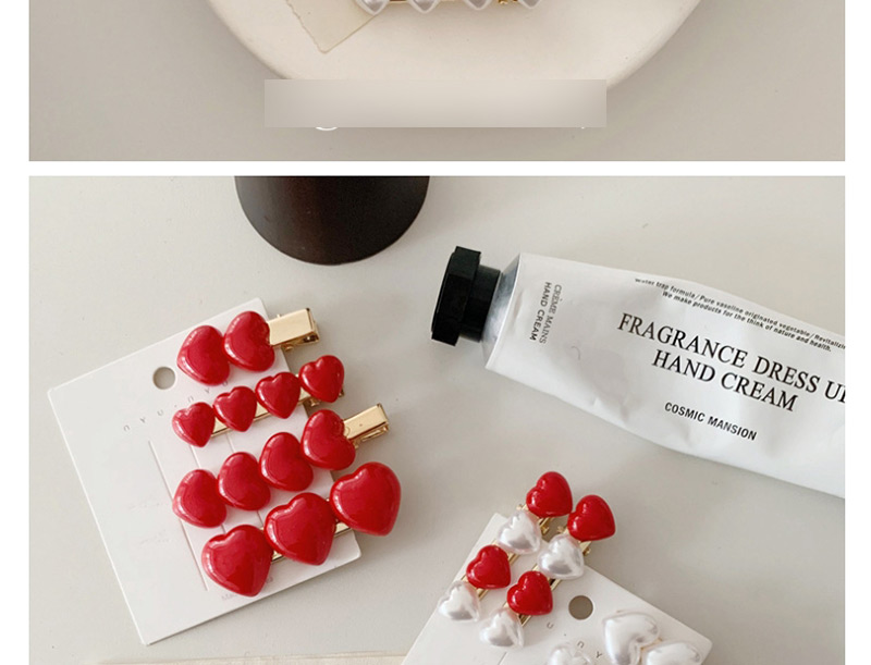 Fashion Red And White Pearl Love Alloy Contrast Hair Clip,Hairpins