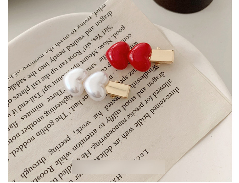 Fashion Red And White Pearl Love Alloy Contrast Hair Clip,Hairpins