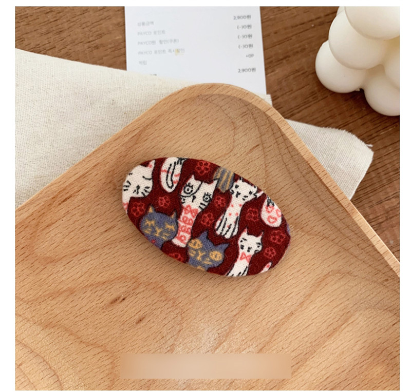 Fashion Cat-wine Red Kitten Printed Oval Edge Clip,Hairpins