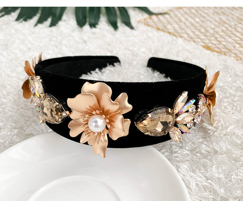 Fashion Golden Alloy Fabric Diamond Water Drop Pearl Flower Headband,Head Band