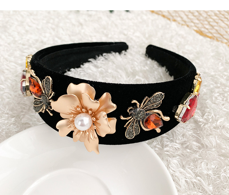 Fashion Color Alloy Fabric Diamond Bee Pearl Flower Headband,Head Band