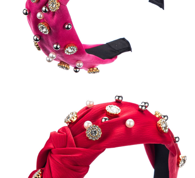 Fashion Rose Red Knotted Wide Bead Hoop With Diamond Beads,Head Band