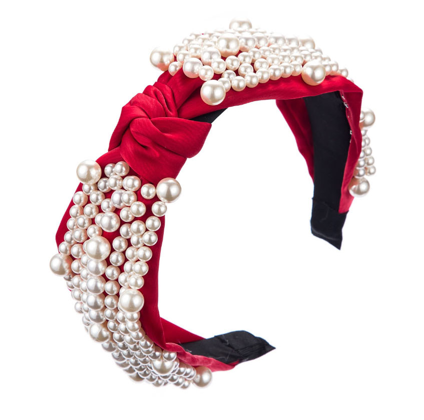 Fashion Red Knotted Pearl Headband,Head Band