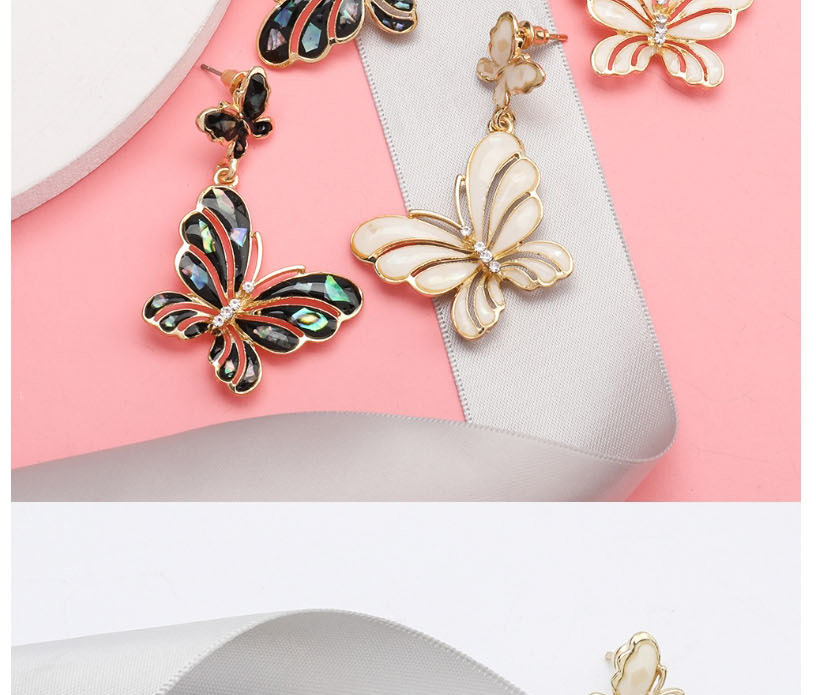Fashion Black Multi-layer Butterfly Alloy Oil Drop Diamond Earrings,Drop Earrings