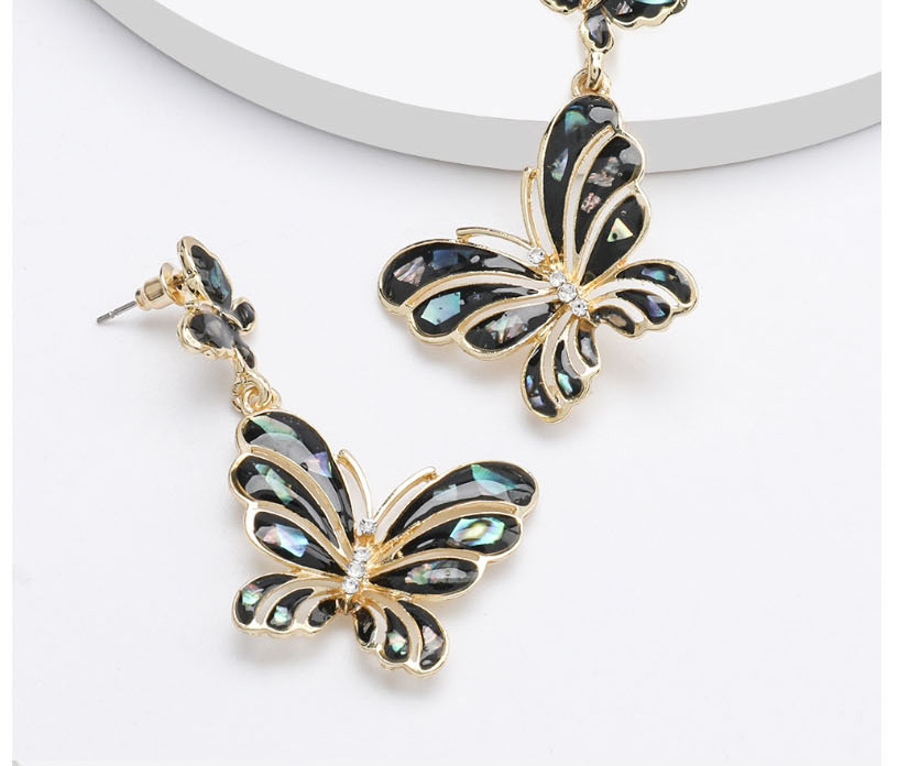 Fashion Black Multi-layer Butterfly Alloy Oil Drop Diamond Earrings,Drop Earrings