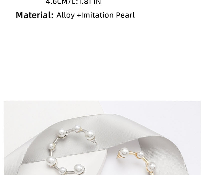 Fashion Silver C-shaped Alloy Earrings With Pearls,Stud Earrings