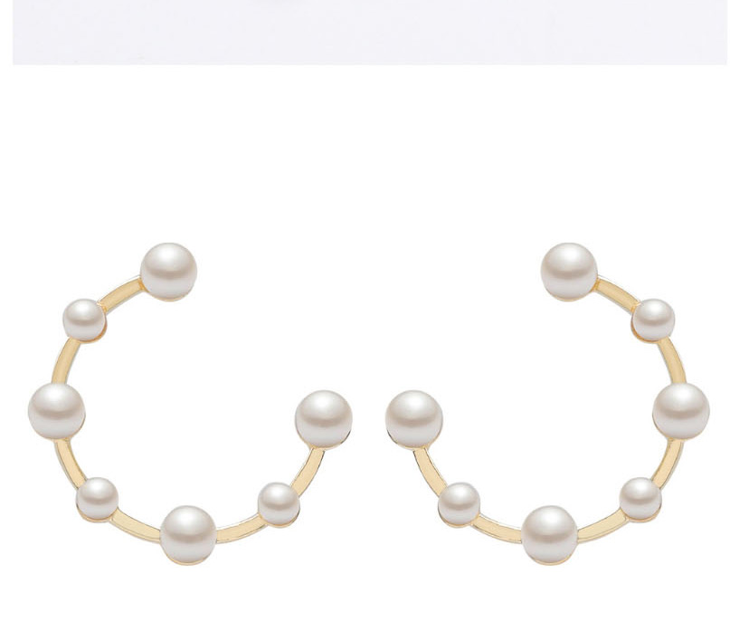 Fashion Silver C-shaped Alloy Earrings With Pearls,Stud Earrings