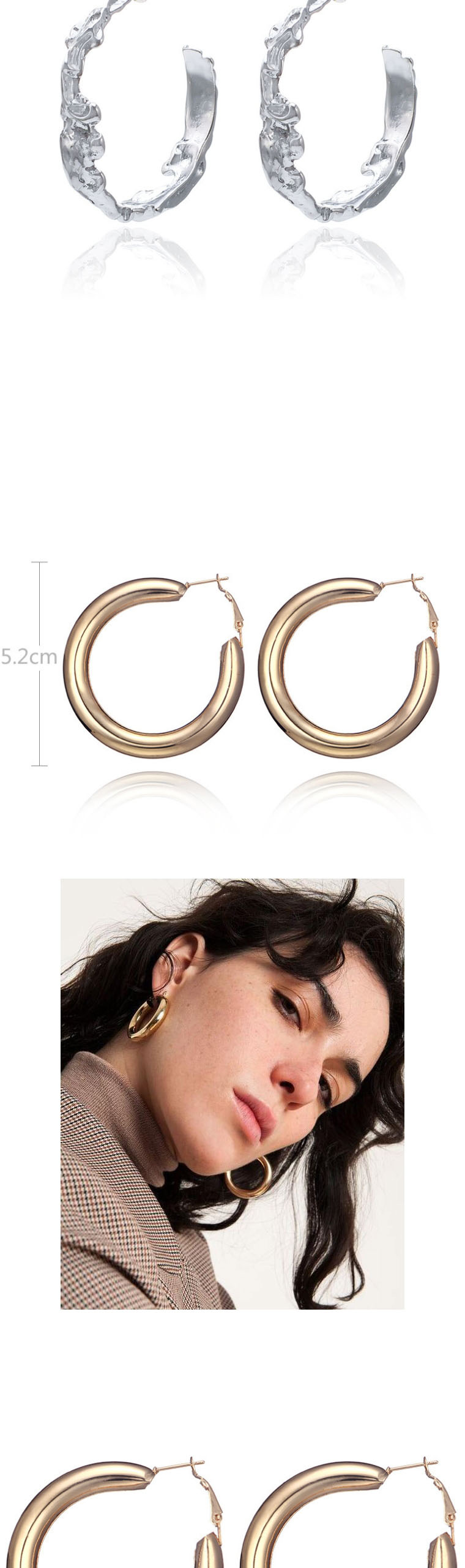 Fashion Silver Glossy Irregular Concave Circle Pierced Earrings,Stud Earrings