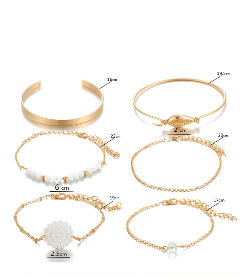 Fashion Golden Small Chrysanthemum Rice Beads Flower Shell Bracelet Set,Multi Strand Necklaces