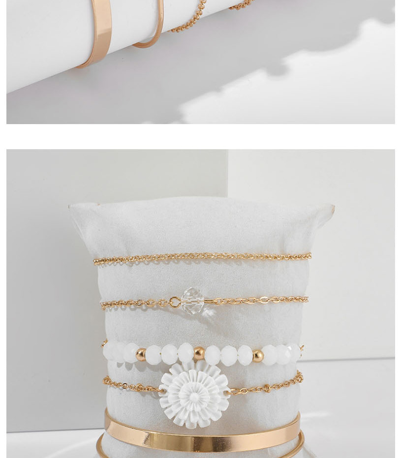Fashion Golden Small Chrysanthemum Rice Beads Flower Shell Bracelet Set,Multi Strand Necklaces