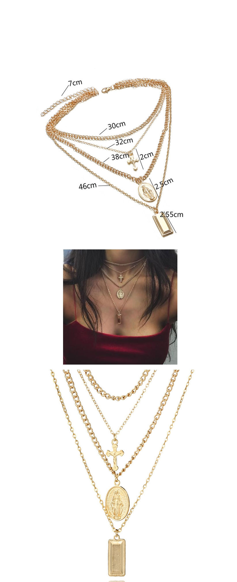 Fashion Golden Cross Disc Star Bead Multilayer Necklace,Multi Strand Necklaces