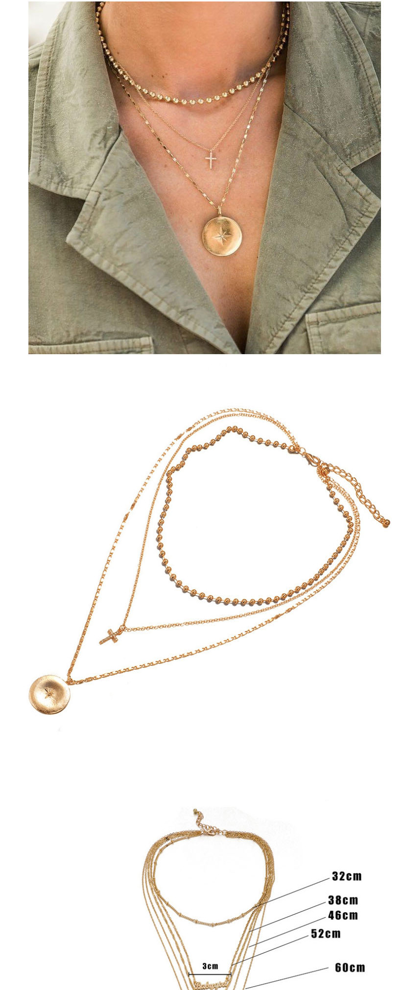 Fashion Golden Cross Moon Oval Portrait Multilayer Necklace,Multi Strand Necklaces