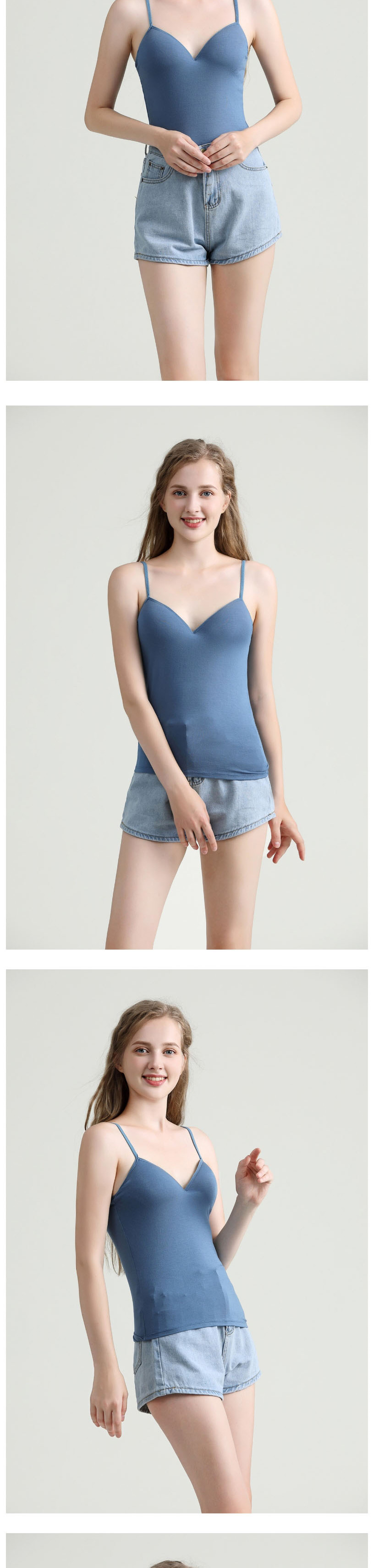 Fashion Navy Modal One-piece Rimless Camisole With Chest Pad,CURVE SLEEP & LOUNGE