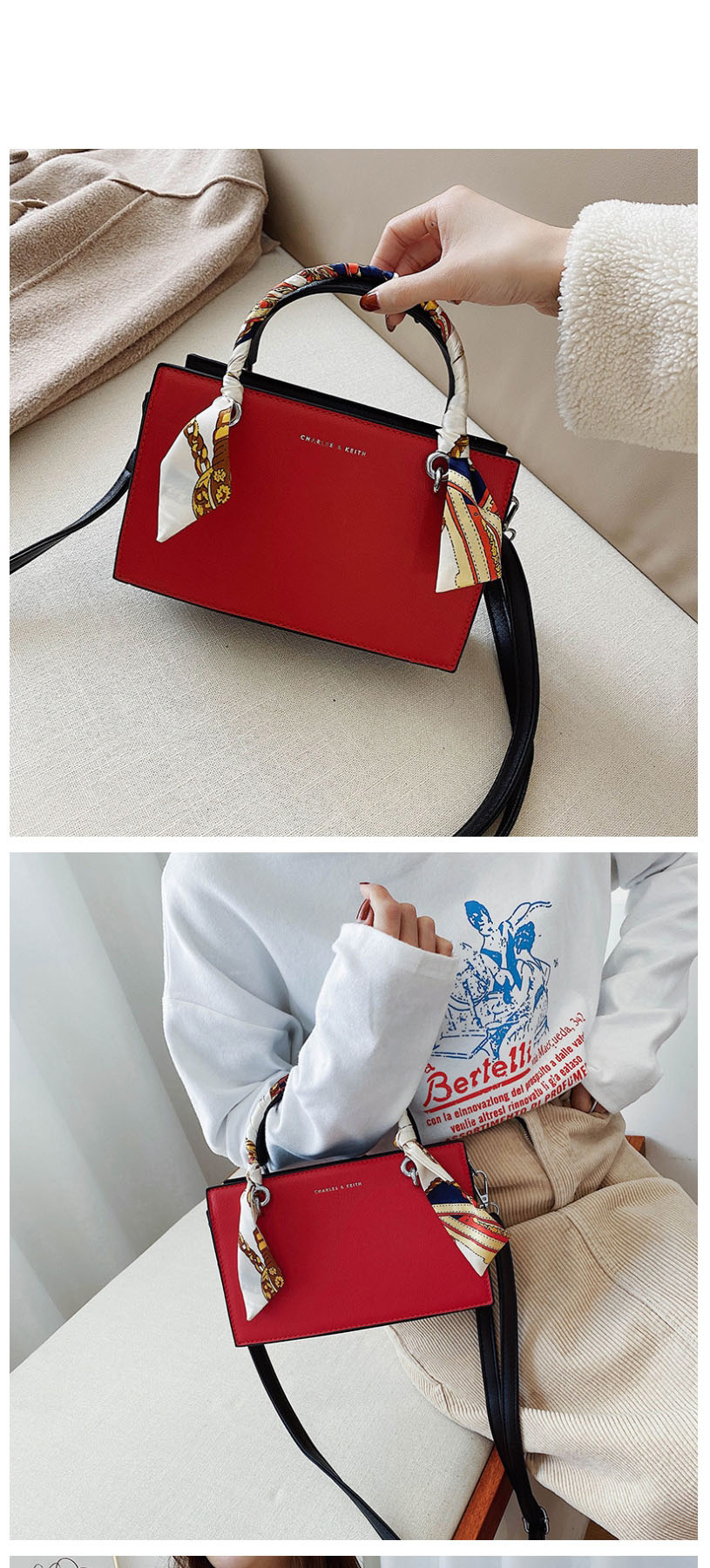 Fashion Red Scarf Wrapped Bronzing Monogram Shoulder Crossbody Bag,Handbags