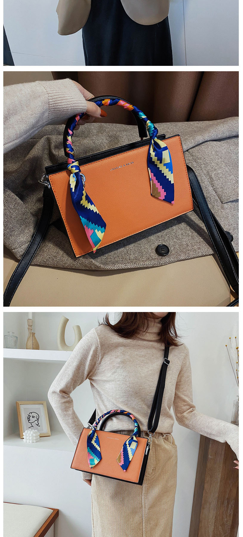 Fashion Orange Scarf Wrapped Bronzing Monogram Shoulder Crossbody Bag,Handbags