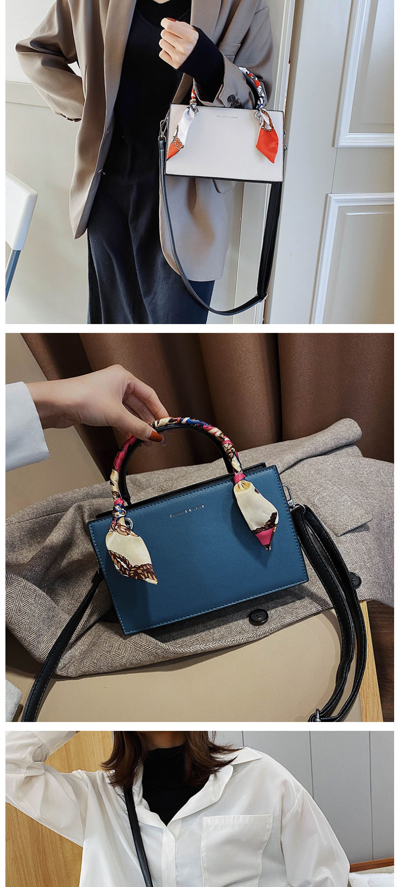 Fashion Blue Scarf Wrapped Bronzing Monogram Shoulder Crossbody Bag,Handbags