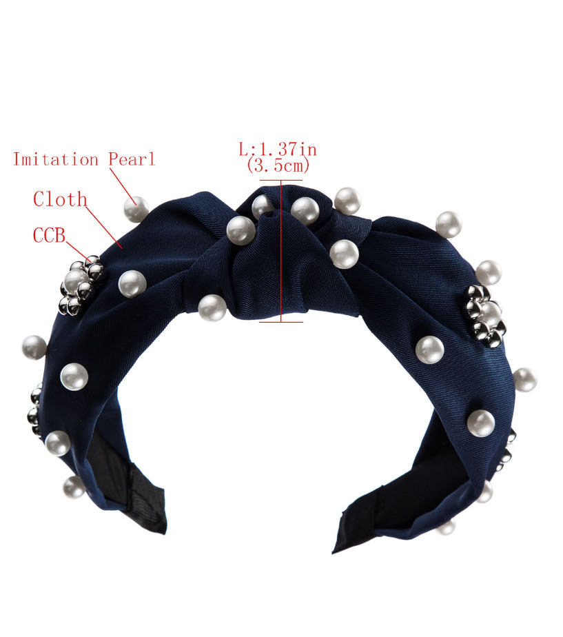 Fashion Navy Pearl Flower Bead Knotted Wide Edge Hoop,Head Band