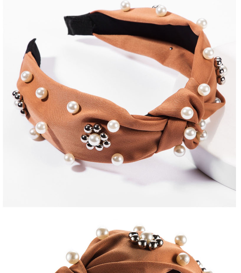 Fashion Brown Pearl Flower Bead Knotted Wide Edge Hoop,Head Band