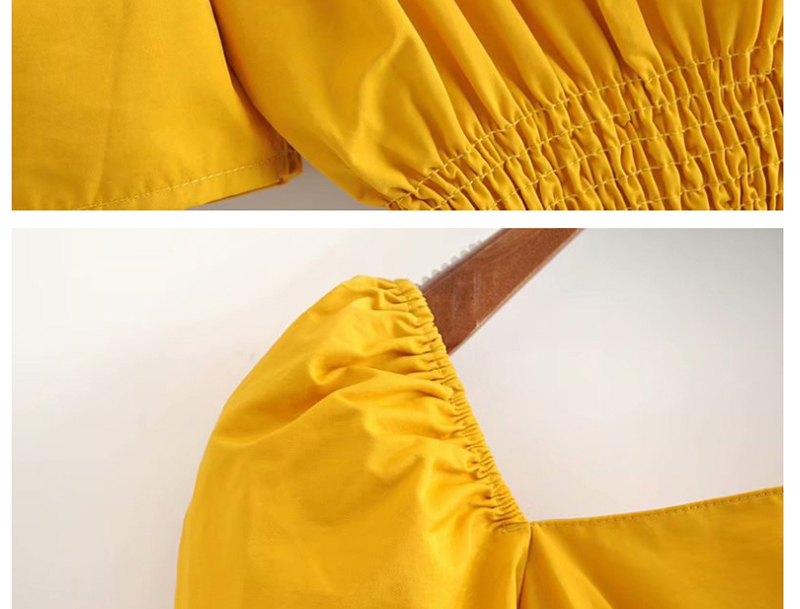 Fashion Yellow Puff Sleeve Square Neck Dress,Long Dress